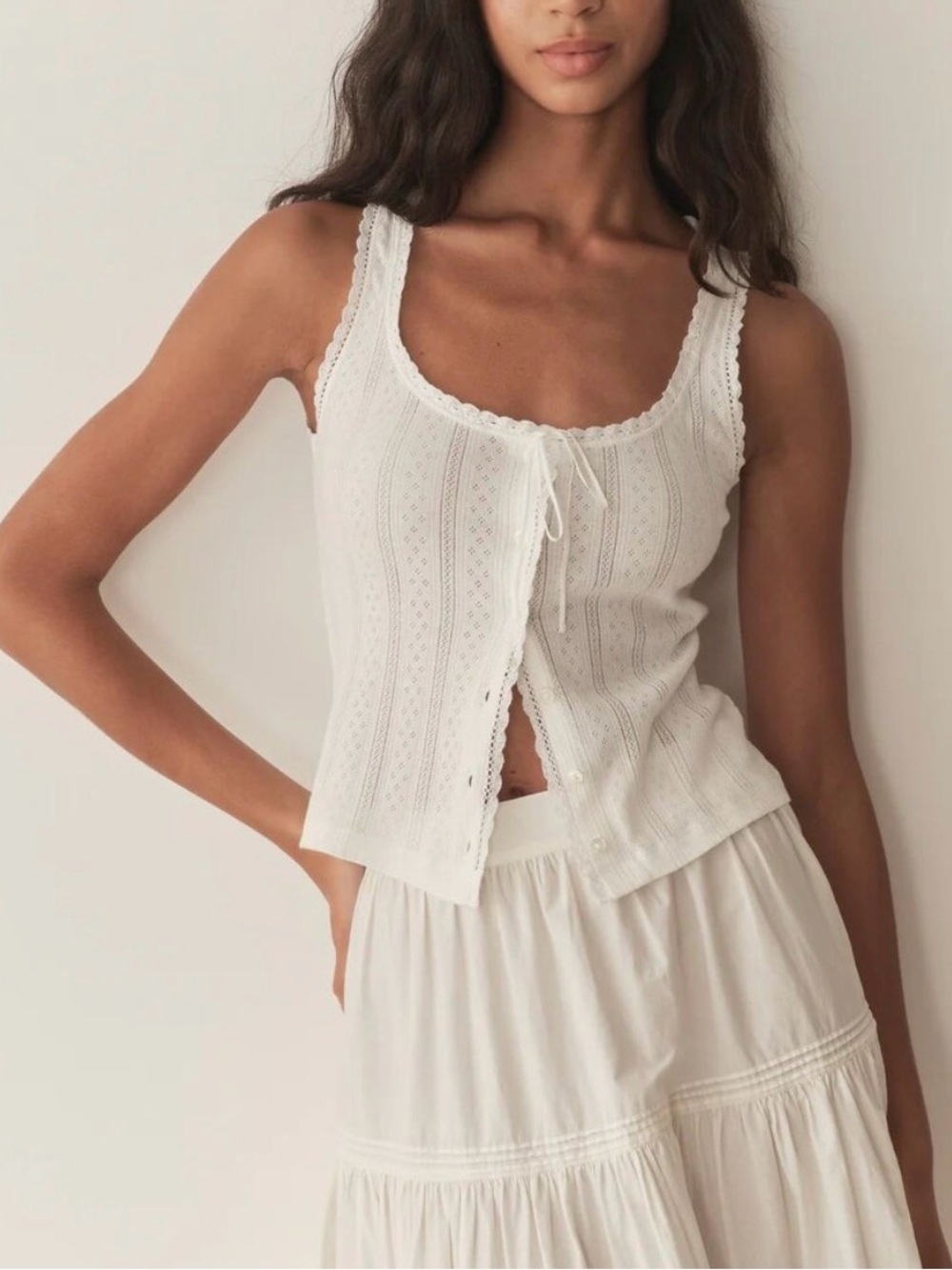 Doen PINK Lace-Trim Knit Tank Top
